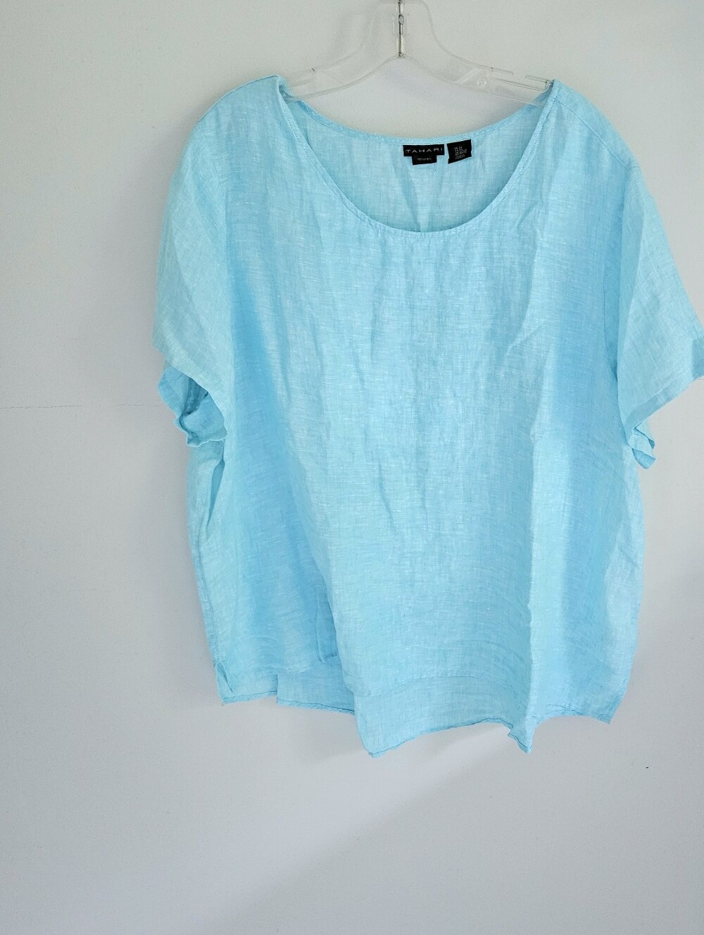 Tahari Linen Plus Size Aqua Blouse